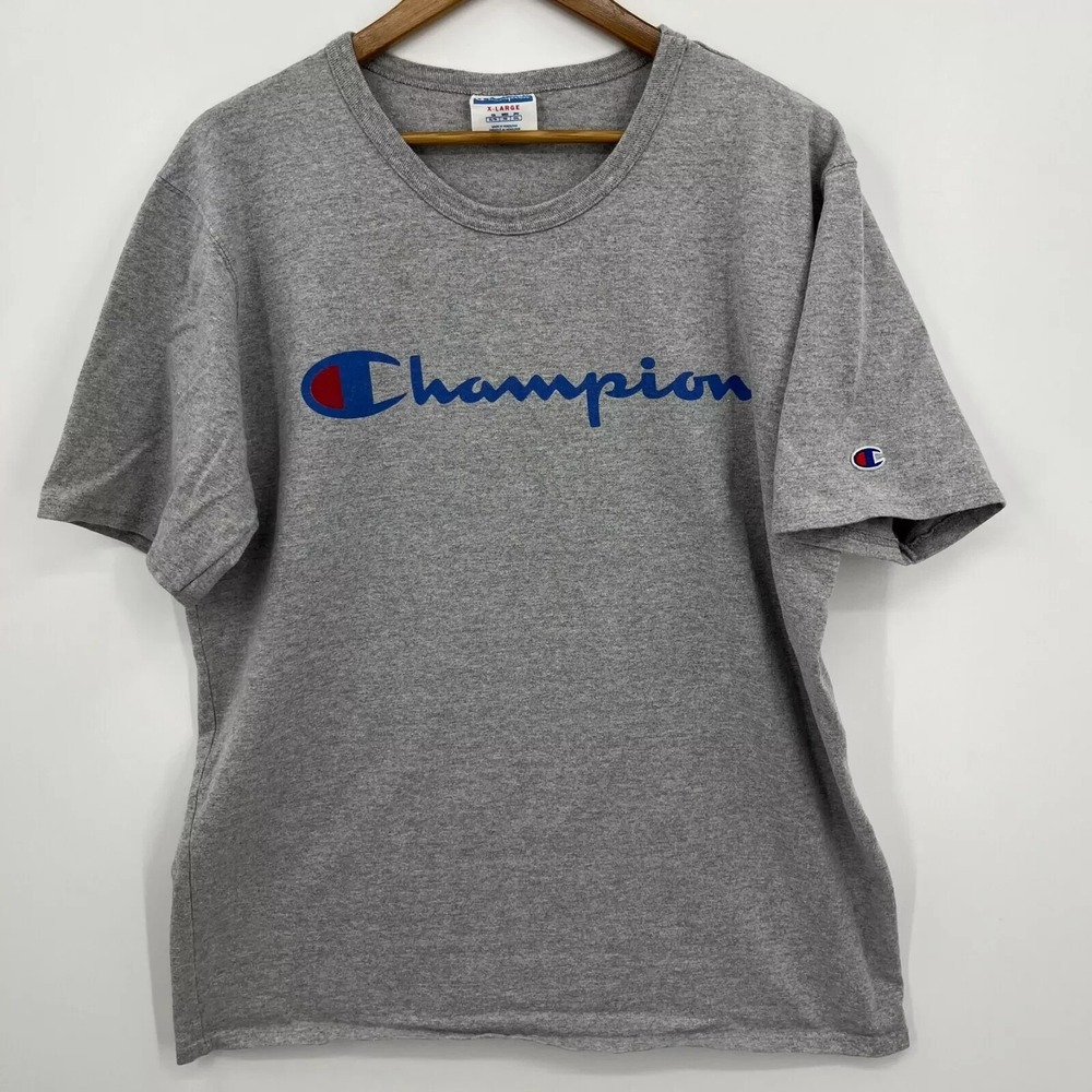 Champion Mens Heather Gray Script Logo Short Sleeve T-Shirt Size XL